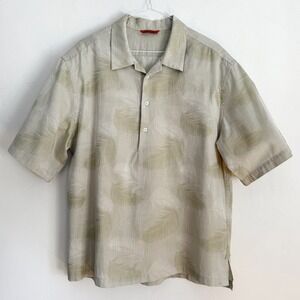 BARENA Venezia Italy Palm Leaf Print Beige Camp Shirt Size 50 Menswear Italian